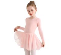 Eisnnu Ragazza Vestito da Balletto Vestito Danza Tutu Body Ginnastica Cotone Manica Lunga con Chiffon Gonna Adatto all'età 2-11 Anni (IT, Numero, 98, Regular, Rosa)