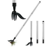 Eivdru, estirpatore da giardino, strumento per rimuovere le erbacce con manico lungo e 4 artigli in acciaio, estrattore di radici regolabile a 3 stadi, strumento telescopico per diserbo in acciaio