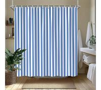 EIWAXU Tenda da doccia a righe bianche e azzurre - Lavabile in lavatrice, include 12 ganci per un arredamento moderno del bagno 210x160cm/83x63in(PxA)
