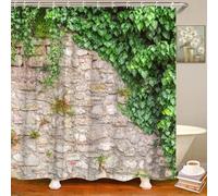 EIWAXU Tenda da doccia con muro di mattoni botanici, pietra, foglie verdi, vite, fattoria, giardino rustico, paesaggio, tessuto in poliestere per bagno 120x160cm/47x63in(Larghezza X Altezza)