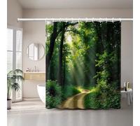 EIWAXU Tenda da doccia con stampa naturalistica Forest Sunshine Green Path, con ganci in plastica, adatta per tende da finestra lavabili in lavatrice per hotel per famiglie 210x160cm/83x63in(PxA)