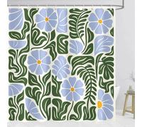EIWAXU Tenda da doccia floreale vintage astratta blu, arredamento per il bagno boho retrò con fiori blu e verdi, carino, moderno di metà secolo e funky 210x160cm/83x63in(PxA)
