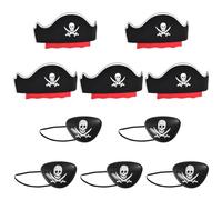EIYVPRA 5 Set Banda Occhio Pirata Cappello Feltro Accessori - Pirata Bambino Regalo Compleanno Travestimento Costume Halloween Decorazioni Carnevale Festa a Tema Cosplay Ragazzi, Caraibi Capitano