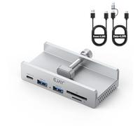 EJAY 5Ports USB3.0 HUB Alu Splitter Desktop Docking con lettore di schede per Desk/Monitor Clipping con porta di alimentazione supplementare, 59" dati e 39" cavo di alimentazione - 5Gbps (BJ-2A1CTS-BK