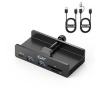 EJAY 5Ports USB3.0 HUB Alu Splitter Desktop Docking con lettore di schede per scrivania / monitor Clipping con porta di alimentazione supplementare, 59" dati e 39" cavo di alimentazione - 5Gbps (BJ