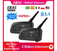 EJEAS V6 PRO + casco interfono moto auricolare Bluetooth 6 Riders 800m comunicatore impermeabile V5.1 lettore musicale interfono