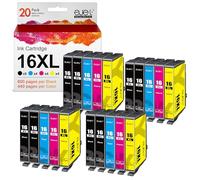 ejet 16XL Cartucce Multipack Compatibili per Epson 16 16 XL per Workforce WF-2510 WF-2630 WF-2010 WF-2520 WF-2530 WF-2540 WF-2650 WF-2660 WF-2750 WF-2760 (8 Nero,4 Ciano,4 Magenta,4 Giallo, 20-Pack)