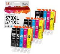 ejet 570XL 571XL Compatibili per Canon PGI-570 CLI-571 Cartucce d'inchiostro Sostituzione per Pixma MG5750 TS5050 MG5700 MG5751 MG6850 MG6851 TS5051 TS5055 (PGBK Nero Ciano Magenta Giallo, 15-Pack)