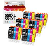 ejet PGI-550XL CLI-551XL Compatibili per Cartucce Canon 550 551 XL 30-Pack | PGI-550 XL CLI-551 XL, Compatibili per Canon Pixma IX6850, IP7250, MX925, MX725, MX920, MG5450, MG5550, MG5650