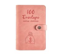 Ejoyous 100 Buste Sfida Risparmio Denaro Raccoglitore Budget Copertina in Pelle PU con Buste per Contanti Tasca in PVC Cerniera Perfetta per la Pianificazione Finanziaria Personale (PINK)