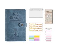 Ejoyous 100 Buste Sfida Risparmio Denaro Raccoglitore Budget Copertina in Pelle PU con Buste per Contanti Tasca in PVC Cerniera Perfetta per la Pianificazione Finanziaria Personale (blu scuro)