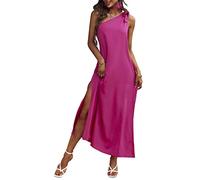 Ejoyous Abito lungo da donna, con spalle scoperte, elegante abito estivo, abito lungo, abito da cocktail, senza maniche, rosso rose, XL