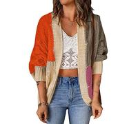 Ejoyous Autunno e Inverno Nuove Donne Scialle Colore Bloccaggio Cardigan Maglia Maglione Giacca Da Donna Aperto Allentato Grande Fidanzato Maglia Sci, Arancione, M