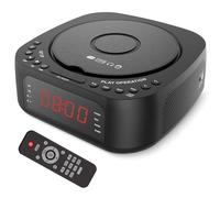 Ejoyous CD Player Sveglia, Radiosveglia con funzione di ricarica USB, display dimmerabile, telecomando con design top loader e timer per camera da letto (spina UE (220-240 V)