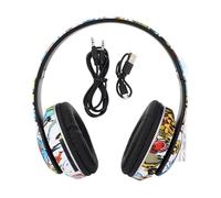 Ejoyous Cuffie Wireless Bluetooth Graffiti Riduzione del Rumore 200mAh | ABS Costruzione, Uso Pendolare, Modalità Cablata 3.5mm, Batteria Al Litio, Stile Urbano, Cuffie Wireless, Compatibilità