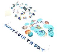 Ejoyous Decorazione da Appendere a Tema Spaziale Set di Decorazioni di Compleanno in Carta e PVC con Striscione di Buon Compleanno, Ghirlande a Spirale e Toppers per Torta per Bambini e Ragazzi