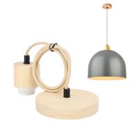 Ejoyous Lampada a Sospensione E27 in Legno, Portalampada con Cavo Regolabile in Altezza per Illuminazione Soffitto Soggiorno