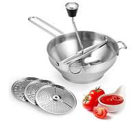 Ejoyous Passiergerät Flotte Lotte, Manuelles Gemüse und Obstmühle Edelstahl Pürierstab Küchenmühle mit 3 Mahlplatten, für Babynahrung Suppen und Püree