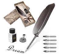 Penna a Piuma, Penna d'oca Fatta a Mano Antica in d'oca e Set, Penna Stilografica per Scrittura Inglese, di Cancelleria Vintage con Base Pennino (Nero)