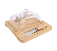 Ejoyous Portaburro in Vetro con Coperchio, Base in Legno Resistente, Coltello in Acciaio Inossidabile, Ideale per l'uso in e per la Conservazione in Frigorifero (Colore del legno)