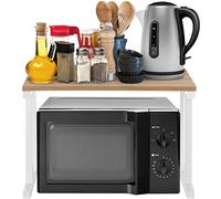 Ejoyous Ripiani per microonde a 2 Strati, Supporto per microonde in Legno Ripiano per Griglia per Forno a microonde per microonde Piatti per cuociriso Tazze Bottiglie per bollitore(Bianca)