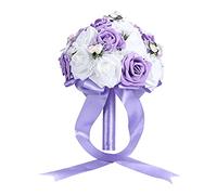 Ejoyous Simulazione sposa che mantiene la decorazione floreale, bouquet da sposa artificiale, romantico e delicato, decorato con perle artificiali, accessori da sposa (viola)