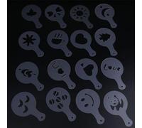 Ejoyous Stencil per caffè, Set di Stampini per Cappuccino in Plastica da 16 Pezzi con Manico, 16 Modelli per Cioccolata Calda Al Latte e Decorazione di Torte, per Baristi e caffè Domestici