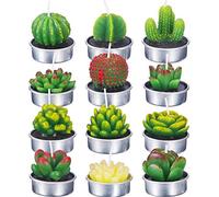 Ejoyous Succulente Cactus Candele, 12 Pezzi Delicate Succulente Candele Tealight Set per Feste Matrimoni Spa Decorazione Domestica Regali Candele Piante per Atmosfera Accogliente