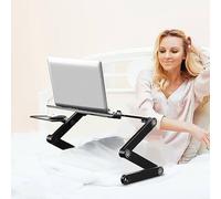 Ejoyous Supporto per Laptop con Vassoio Laterale, Pieghevole, Gambe Girevoli a 360°, 2 Ventole di Raffreddamento, Scrivania Portatile per Colazione