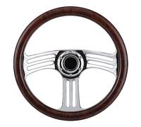 Ejoyous Volante in Legno Scuro da 14 Pollici, Stile Vintage a 3 Razze Cromato per Modifiche da