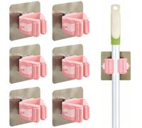 EJRUP 6 Pezzi Porta Scope Parete Adesivo,Appendi Scope a Muro, Porta Scopa da Parete Senza Forare, Porte Scope Adesivo,per Cucina, Scale, Bagno, Garage(Rosa)