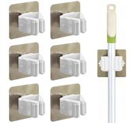 EJRUP 6 Pezzi Porta Scope Parete Adesivo,Appendi Scope a Muro, Porta Scopa da Parete Senza Forare, Porte Scope Adesivo,per Cucina, Scale, Bagno, Garage(Bianco)