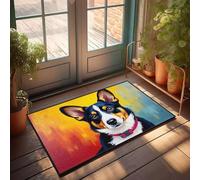 EJXN Boho Area - Tappetino da esterno impermeabile con retro antiscivolo, un dipinto colorato di un cane felice, resistente allo sbiadimento, tappetino da bagno con retro in gomma (65 x 90 cm)