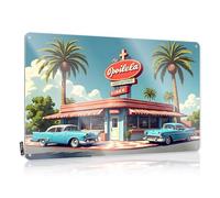 EJXN Decorazione da parete in latta, con scritta in lingua inglese "Cars Parked Outside A Retro American Diner con palme", cartello di avvertimento per camera da letto (30 x 40 cm)