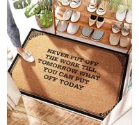 EJXN Grip Backyard - Zerbino per porta d'ingresso con scritta "Never Put Off The Work Till Tomorrow What You Can Put Off Today", a quadretti, a basso profilo, per porta/porta anteriore a molla, per
