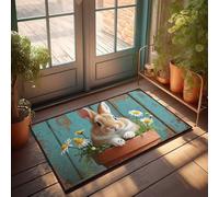 EJXN Man Cave Ideas, tappetino da doccia con luna, aspetto lussuoso, lavabile, caldo e accogliente, tappeto da cucina lavabile, antiscivolo, adorabile coniglietto in vaso di fiori con margherite (40 x