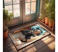 EJXN Moss Runners Curious Kitten in the Kitchen With Pasta | Welcome Fall - Lavabile/Persiano - Tappetino da cucina imbottito anti fatica, porta posteriore e asciugatura (40 x 60 cm)