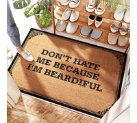 EJXN Piccolo zerbino con scritta in inglese "Don't Hate Me Because I'm Beardiful" | Indoor Welcome - Antiscivolo/Aragosta Rope - Divertente zerbino per porta d'ingresso, porta d'ingresso di benvenuto