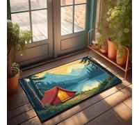 EJXN Tappetino antifatica in materiale caldo e sensazione di lusso | Pool Bar/Stone Diatomaceous Earth Bath Mat - Un campeggio sereno vicino a un lago con montagne sullo sfondo. (40 x 60 cm)