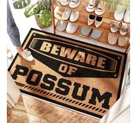 EJXN Tappetino fango resistente al calore, attenzione all'opossum, a scacchi, per porta d'ingresso, retro in gomma e biscotti (50 x 80 cm)