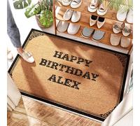 EJXN Tappetino per porta d'ingresso con fragole e scritta "Happy Birthday Alex", per pavimento della lavanderia, porta d'ingresso, ingresso esterno scorrevole, corda (65 x 90 cm)