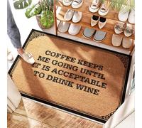 EJXN Tappetino per porta d'ingresso per esterni con scritta "Coffee Keeps Me Going until It Is Acceptable To Drink Wine | Welcome Spring", sottile tappetino per ingresso e porta di ingresso all'aperto