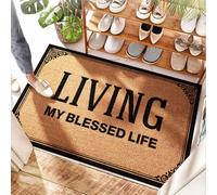 EJXN Tappeto da esterno per doccia e ingresso Living My Blessed Life, passerella, resistente all'acqua e a molla, zerbino in fibra naturale ecologica, 65 x 90 cm
