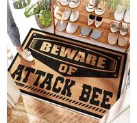 EJXN Tappeto da ingresso colorato per porta Beware of Attack Bee - gomma per esterni | terrazza/porta estiva, divertente zerbino per ingresso esterno, polipropilene e ingresso angolato (40 x 60 cm)