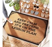 EJXN Tappeto estivo per porta d'ingresso - Keep Calm And Pretend It's On The Lesson Plan | Outdoor Under/Strawberry - Grande zerbino per ingresso esterno, cucina in iuta e puzzle, modo di ingresso (50