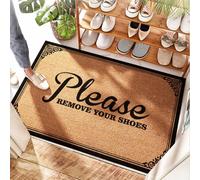 EJXN Tappeto per lavanderia e bagno, con scritta in lingua inglese "Please Remove Your Shoes", a pelo alto, per pavimento della cucina, divertente tappetino di benvenuto per porta d'ingresso, doccia