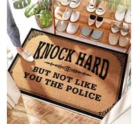 EJXN Zerbino impermeabile in fibra di cocco per porta interna, per patio e esterni, con scritta "Knock Hard But Not Like You The Police", misura grande, assorbe l'acqua/zerbino per porta d'ingresso