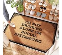 EJXN Zerbino in iuta per porta d'ingresso per esterni con scritta "Licking I'm Not Drinking Alone I'm Social Distancing", divertente porta d'ingresso, per ingresso all'aperto/vasca assorbente, con