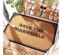 EJXN Zerbino per lavanderia, con scritta "Save The Narwhals", grande benvenuto all'aperto, per primavera ed estate, divertente per porta d'ingresso/zona con pinze e buffalo check per ingresso interno