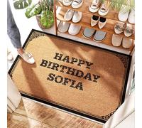 EJXN Zerbino rustico con conchiglie con scritta "Happy Birthday Sofia", grande portico, porta a molla, divertente zerbino per ingresso esterno, in gomma per cucina e porta posteriore per esterni (40 x